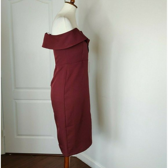 Lulu's Dress sz M Burgundy Bodycon Off Shoulders Classic Glam Slit Cocktail NEW - Picture 6 of 9